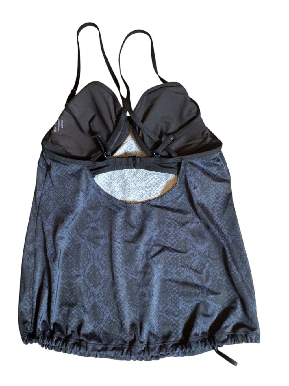 Athleta Snakeskin Bra Cup Blousy Tankini Top Blue Snakeskin Size 34D/DD - Picture 2 of 4
